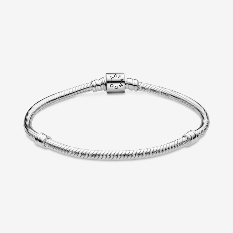 Sterling Silver Pandora Moments Barrel Clasp Snake Charm Bracelets | RAMF64318