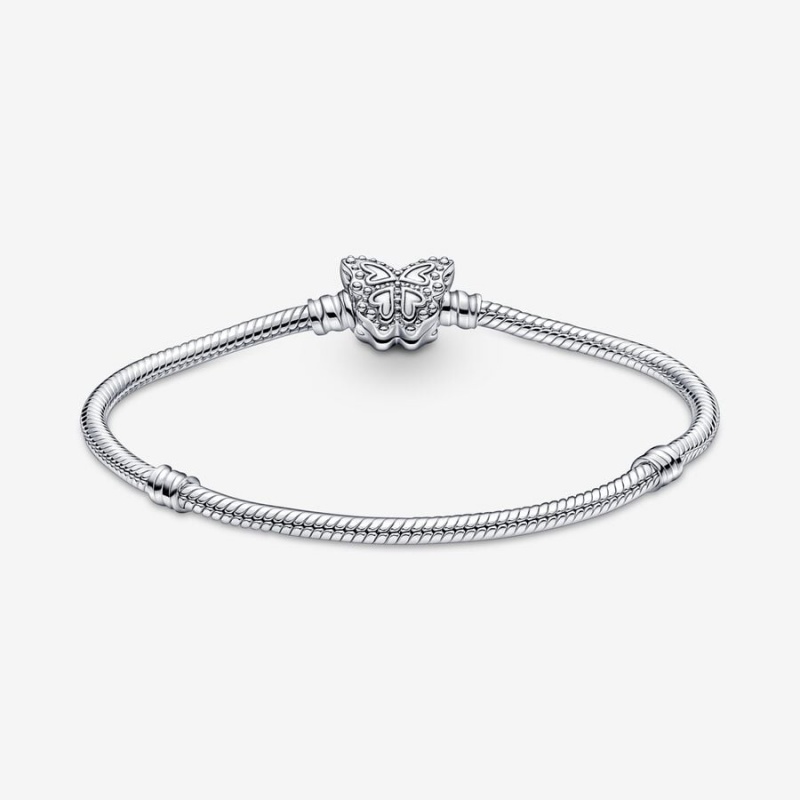 Sterling Silver Pandora Moments Butterfly Clasp Snake Charm Bracelets | ETLD18263