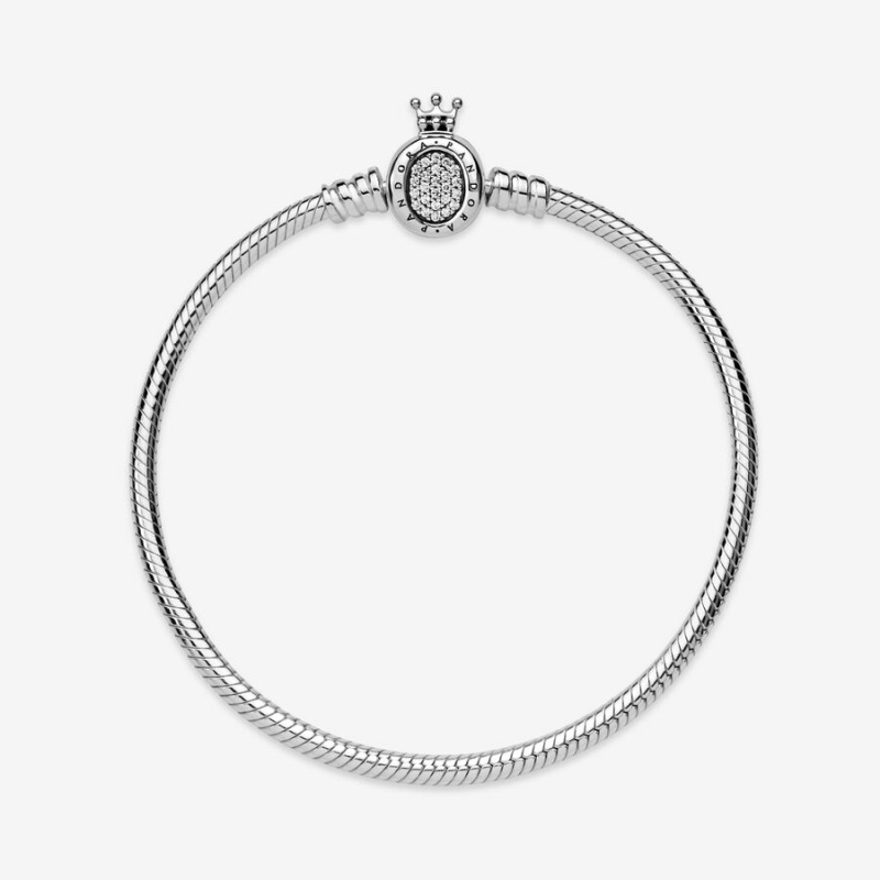 Sterling Silver Pandora Moments Crown O Clasp Snake Charm Bracelets | BCXF39610