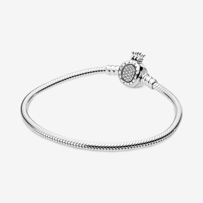 Sterling Silver Pandora Moments Crown O Clasp Snake Charm Bracelets | BCXF39610