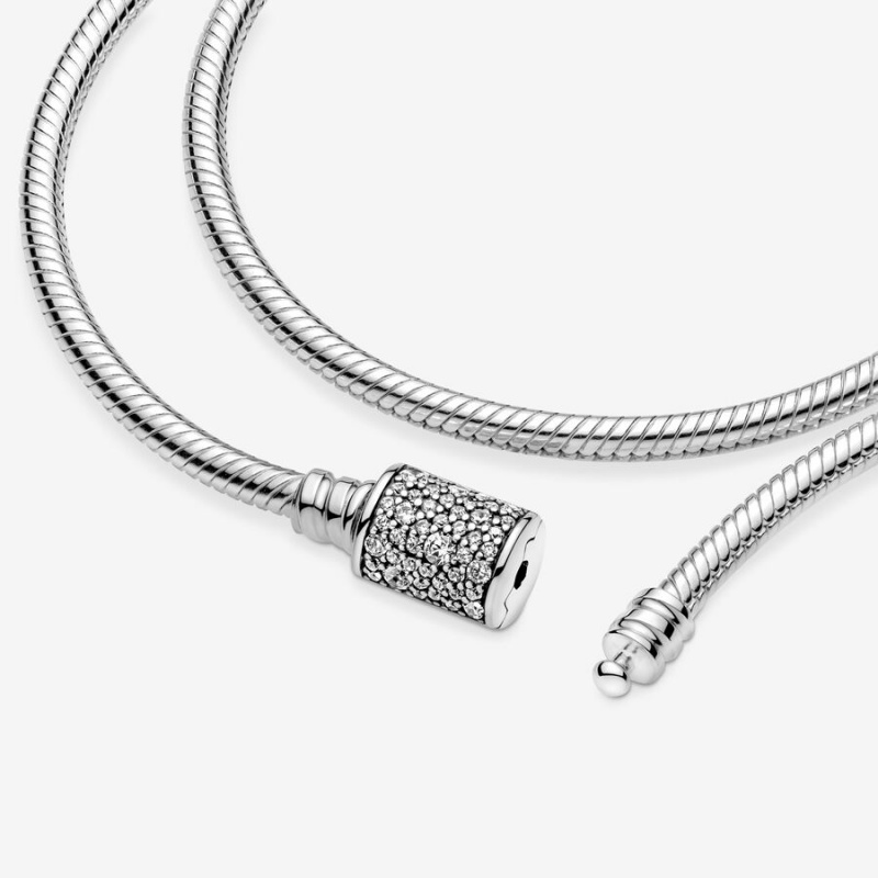 Sterling Silver Pandora Moments Double Wrap Barrel Clasp Snake/Necklace Charm Holders | LQRX49572