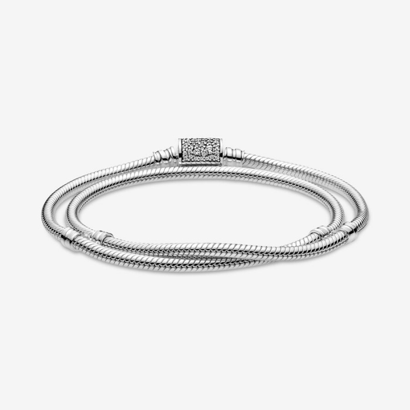 Sterling Silver Pandora Moments Double Wrap Barrel Clasp Snake/Necklace Charm Holders | LQRX49572