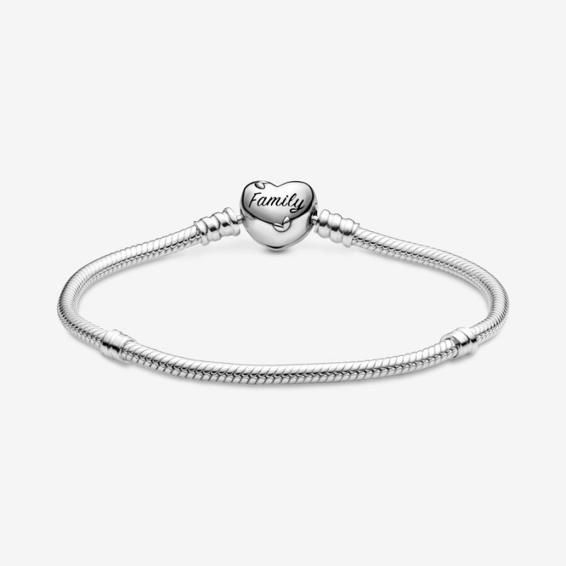 Sterling Silver Pandora Moments Family Tree Heart Clasp Snake Charm Bracelets | BFNW39106