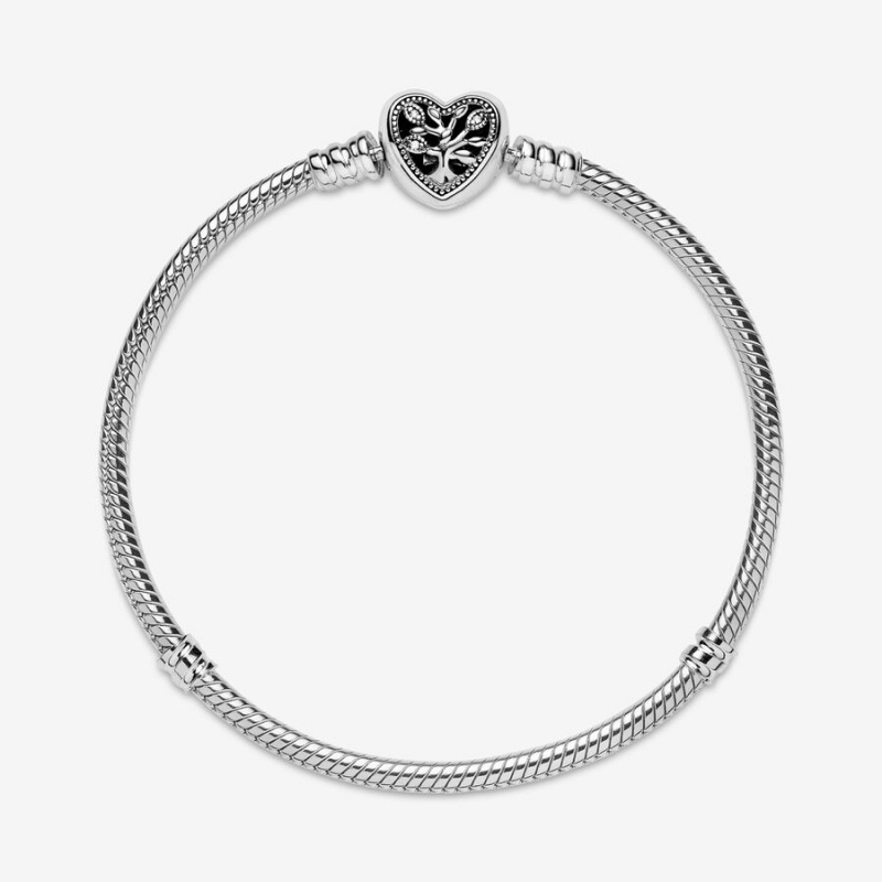 Sterling Silver Pandora Moments Family Tree Heart Clasp Snake Charm Bracelets | BFNW39106