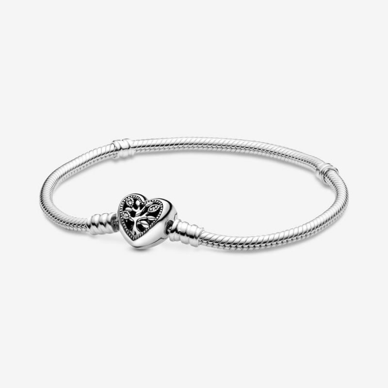 Sterling Silver Pandora Moments Family Tree Heart Clasp Snake Charm Bracelets | BFNW39106