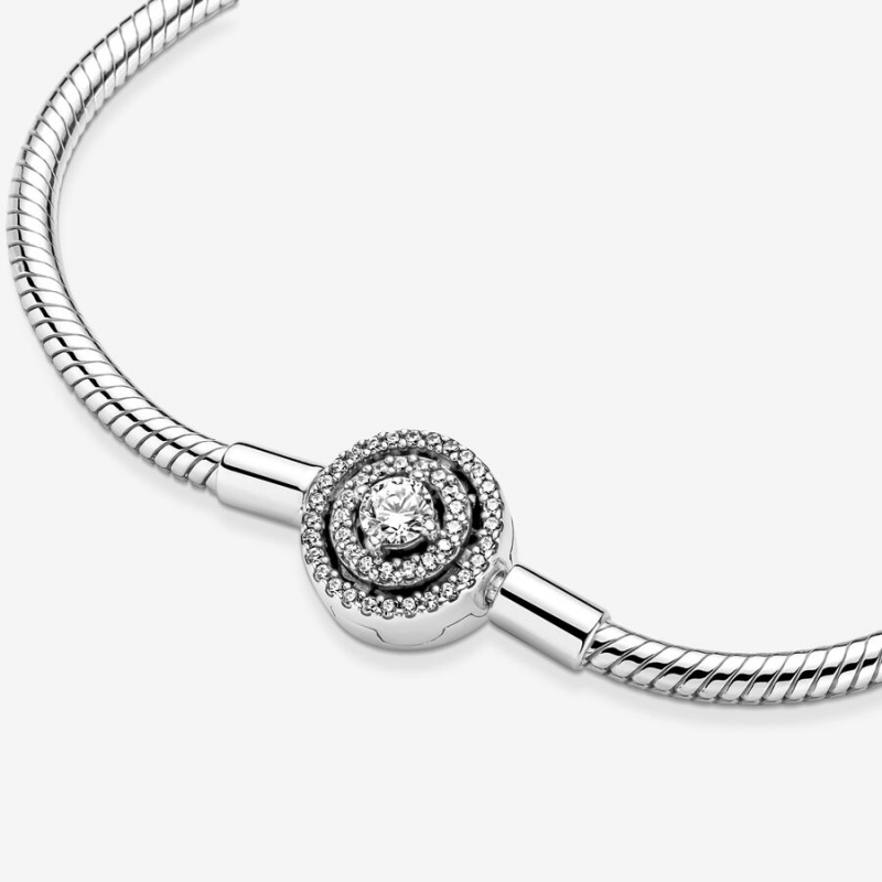 Sterling Silver Pandora Moments Halo Snake Charm Bracelets | TFUJ43920