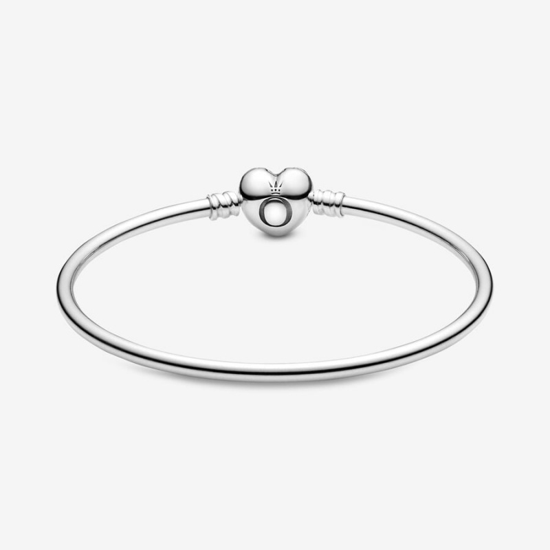 Sterling Silver Pandora Moments Heart Clasp Bangle Charm Bracelets | WBOZ35716