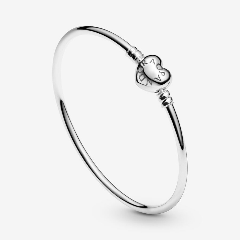 Sterling Silver Pandora Moments Heart Clasp Bangle Charm Bracelets | WBOZ35716