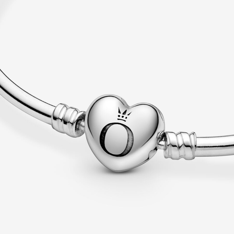 Sterling Silver Pandora Moments Heart Clasp Bangle Charm Bracelets | WBOZ35716