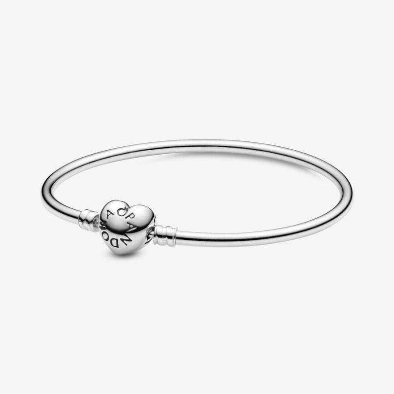 Sterling Silver Pandora Moments Heart Clasp Bangle Charm Bracelets | WBOZ35716