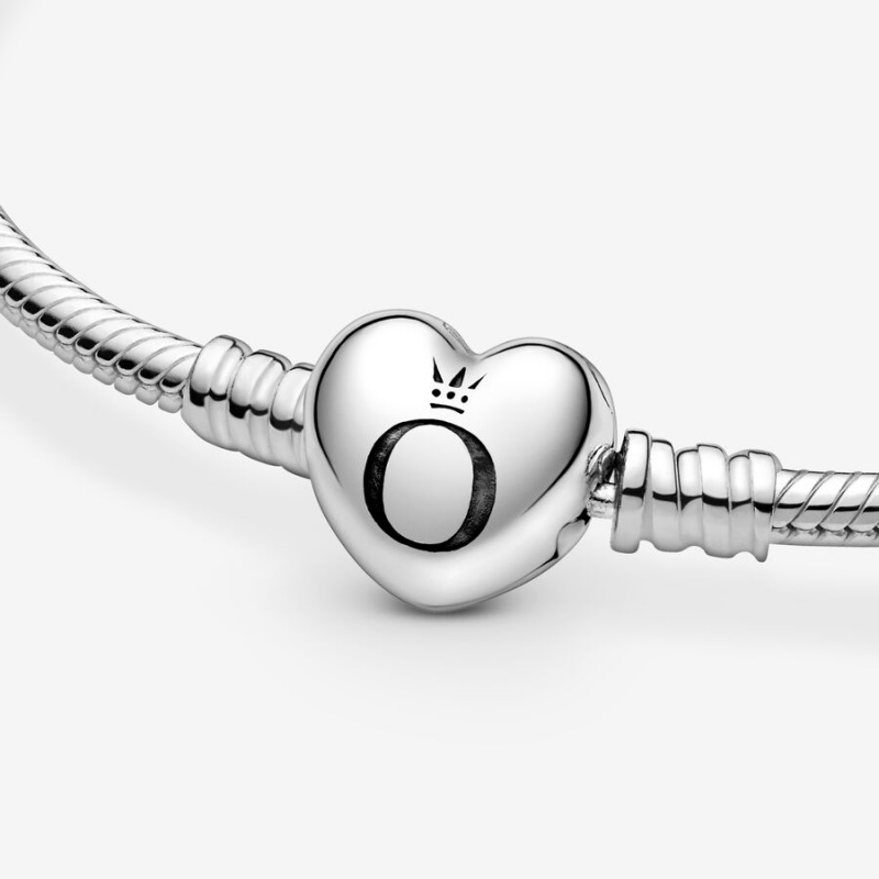 Sterling Silver Pandora Moments Heart Clasp Snake Charm Holders | JHKU79524