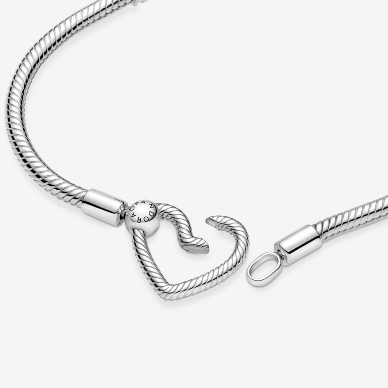 Sterling Silver Pandora Moments Heart Closure Snake Charm Holders | COPW03647