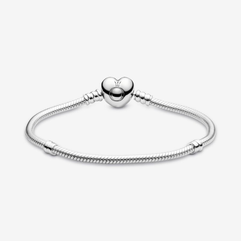 Sterling Silver Pandora Moments Heart Clasp Snake Charm Bracelets | LZTV76415