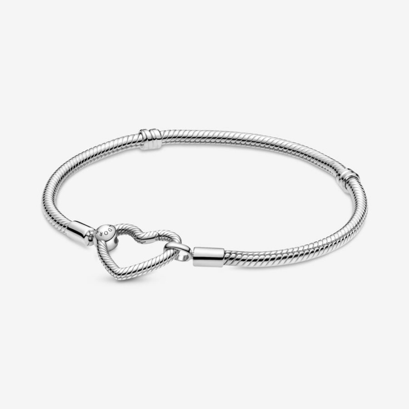 Sterling Silver Pandora Moments Heart Closure Snake Charm Bracelets | AGNH69378