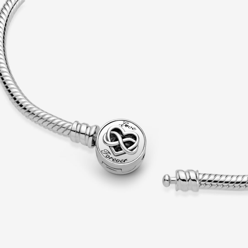 Sterling Silver Pandora Moments Heart Infinity Clasp Snake Charm Bracelets | XZJY78206