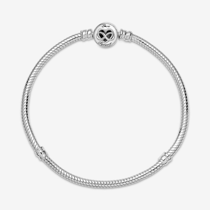 Sterling Silver Pandora Moments Heart Infinity Clasp Snake Charm Bracelets | XZJY78206