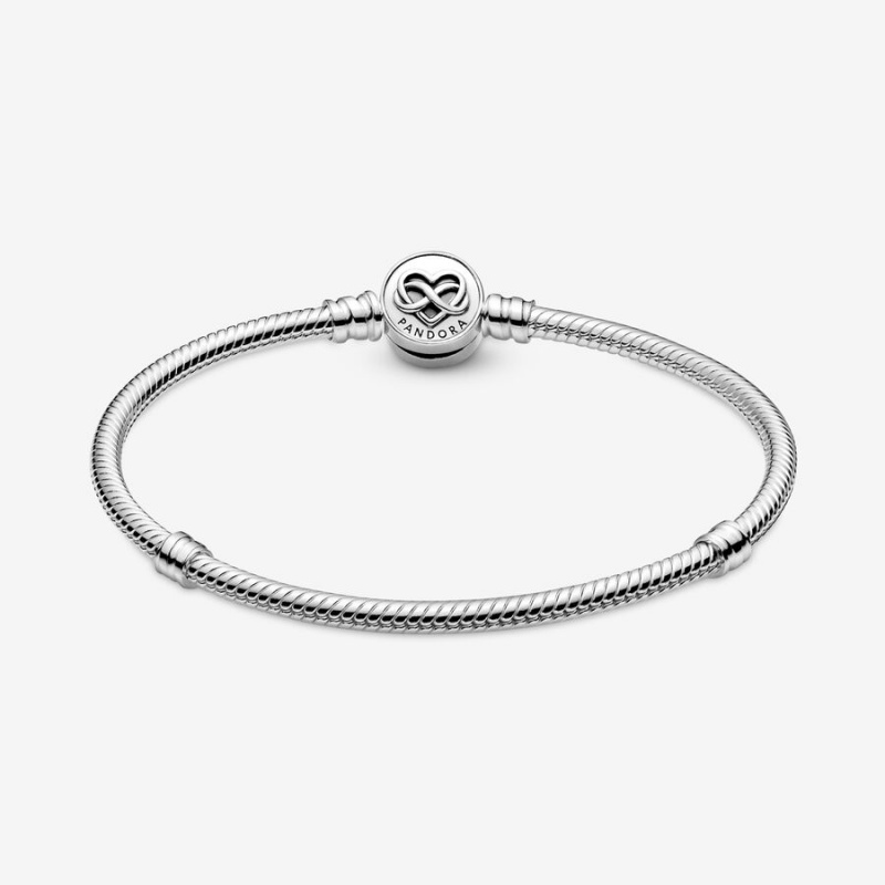 Sterling Silver Pandora Moments Heart Infinity Clasp Snake Charm Bracelets | XZJY78206