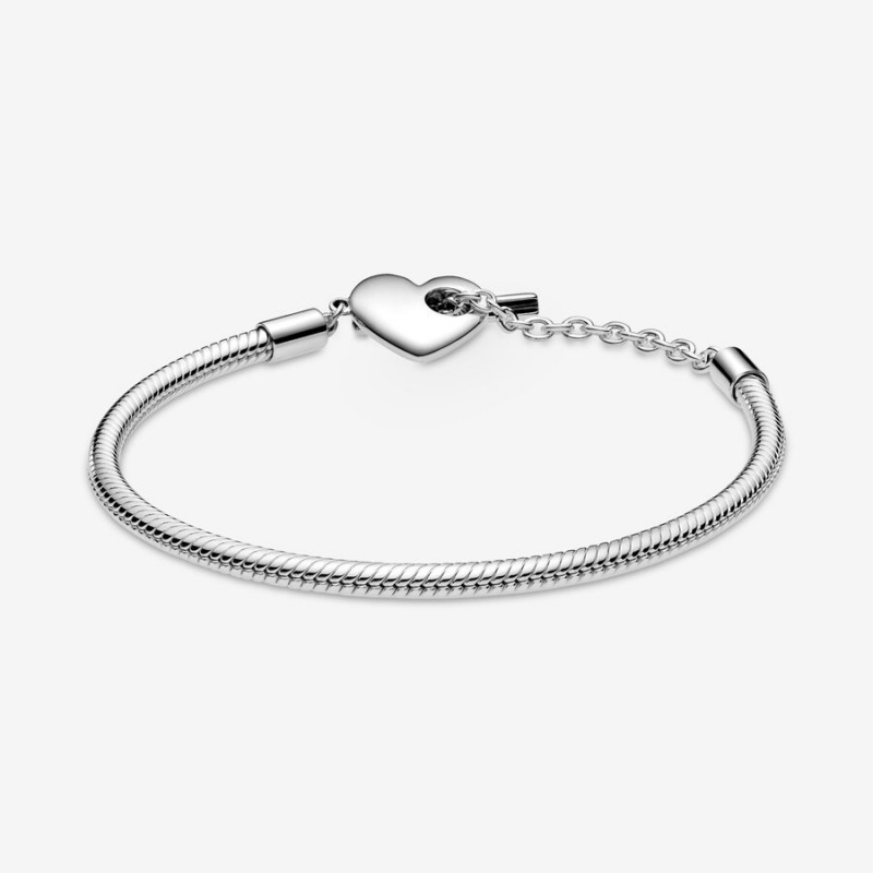 Sterling Silver Pandora Moments Heart T-Bar Snake Charm Bracelets | NHKV31847