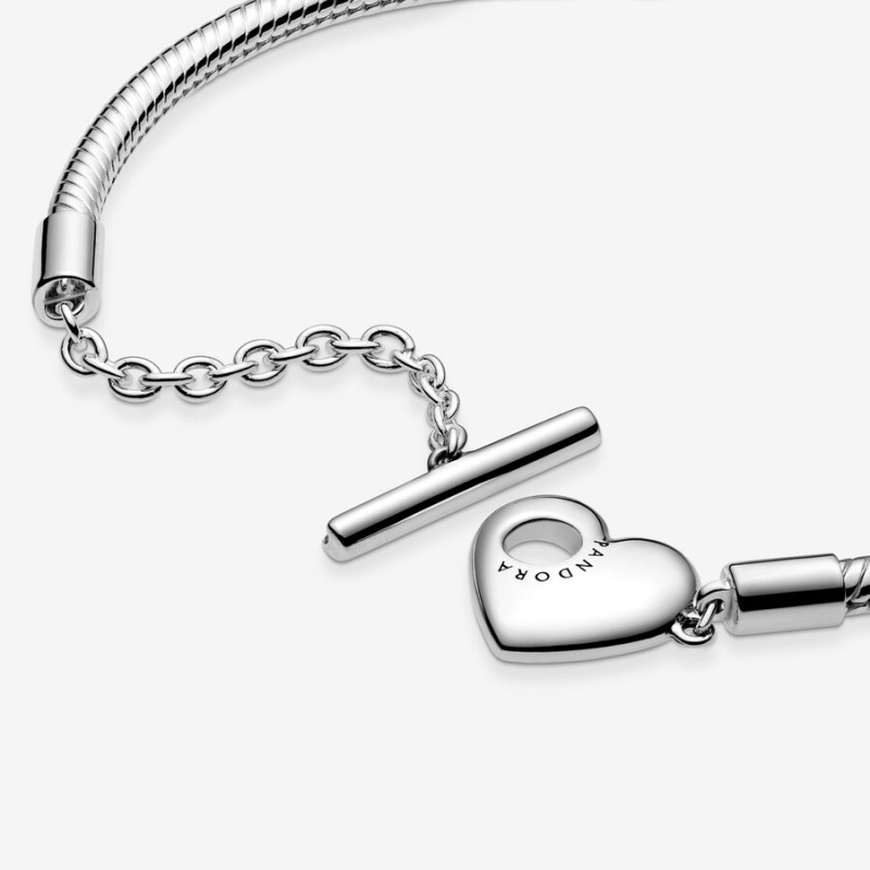 Sterling Silver Pandora Moments Heart T-Bar Snake Charm Bracelets | NHKV31847