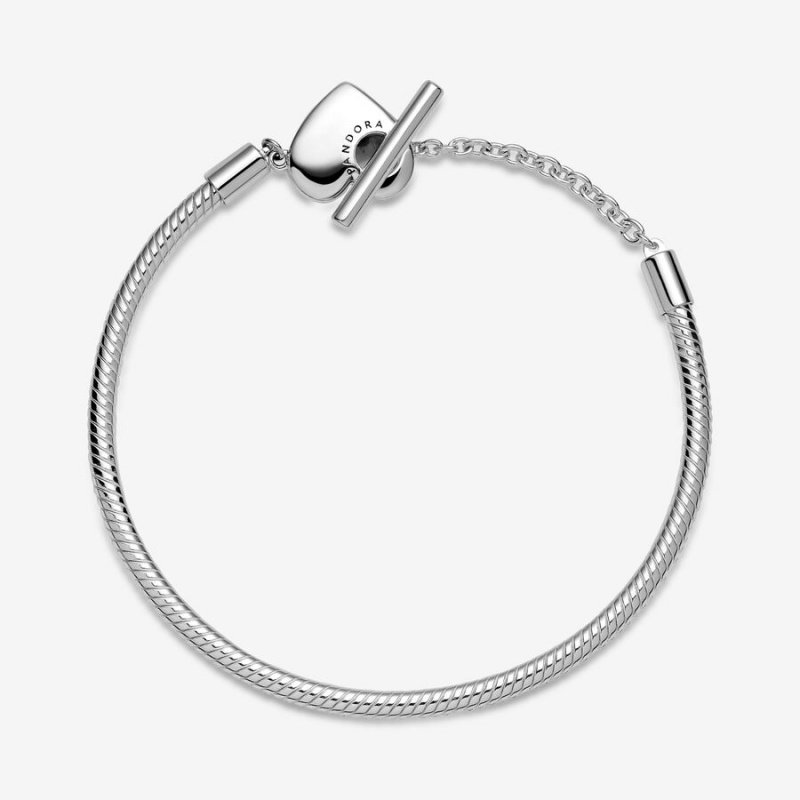 Sterling Silver Pandora Moments Heart T-Bar Snake Charm Bracelets | NHKV31847