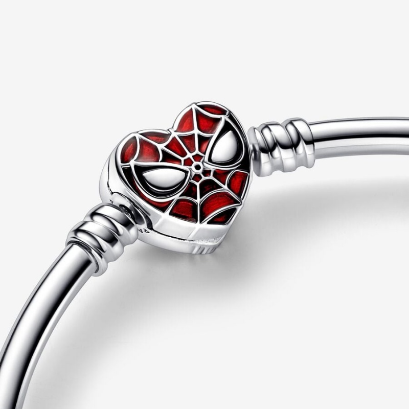 Sterling Silver Pandora Moments Marvel Spider-Man Mask Clasp Bangle Charm Bracelets | QVKS95701