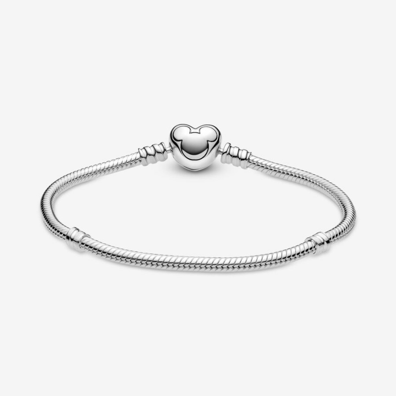 Sterling Silver Pandora Moments Mickey Mouse Heart Clasp Snake Charm Holders | YAXU70358