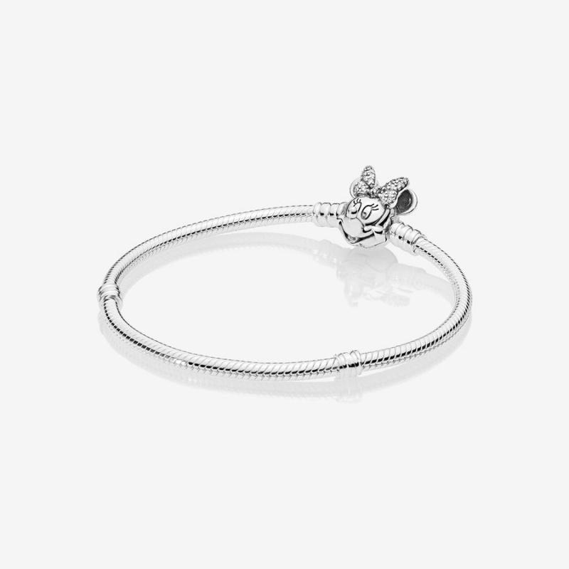 Sterling Silver Pandora Moments Pavé Minnie Mouse Clasp Snake Charm Holders | JXQV25418