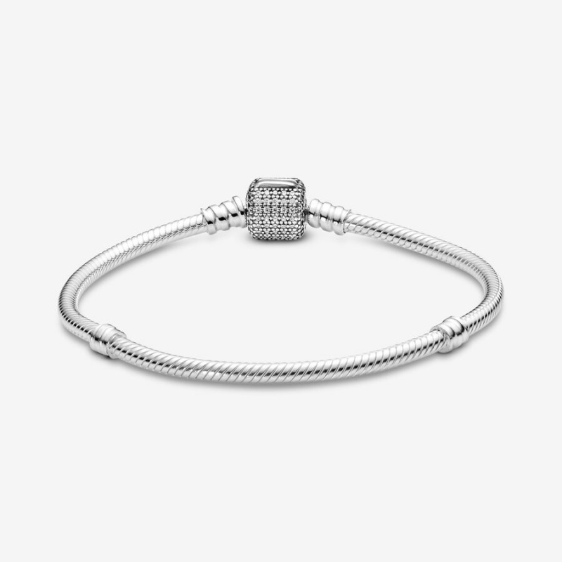 Sterling Silver Pandora Moments Sparkling Pavé Clasp Snake Charm Bracelets | XTBD97681