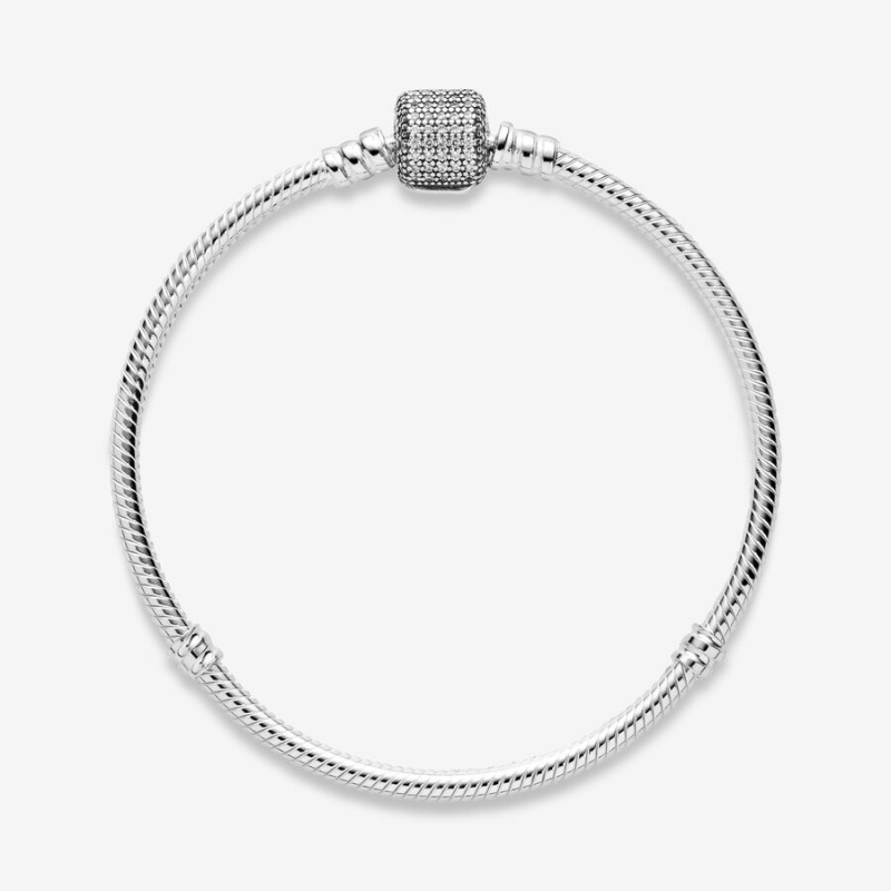 Sterling Silver Pandora Moments Sparkling Pavé Clasp Snake Charm Bracelets | XTBD97681