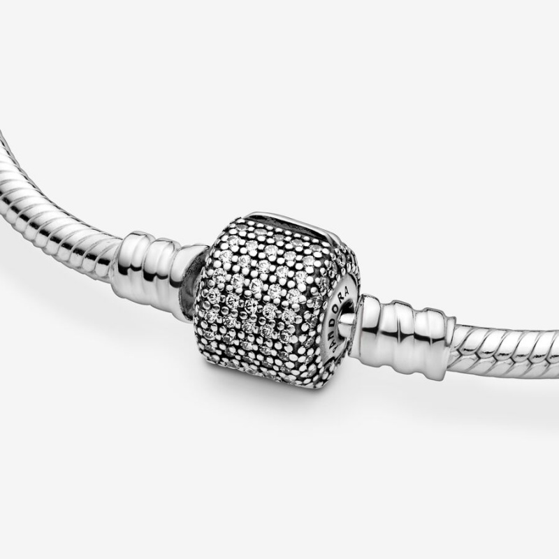 Sterling Silver Pandora Moments Sparkling Pavé Clasp Snake Charm Bracelets | XTBD97681