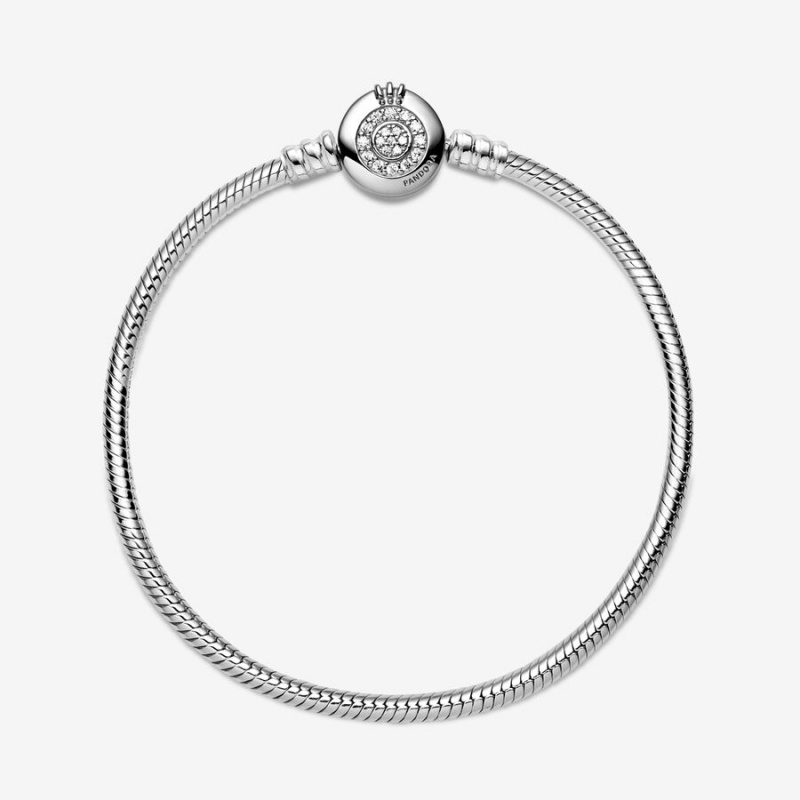 Sterling Silver Pandora Moments Sparkling Crown O Snake Charm Bracelets | BWFU79680