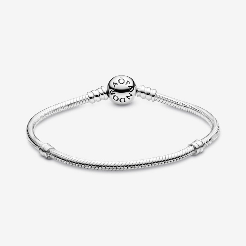 Sterling Silver Pandora Moments Sparkling Heart Clasp Snake Charm Bracelets | ZHRU32154