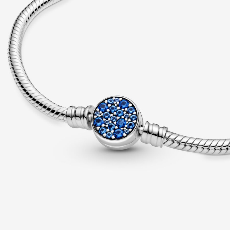 Sterling Silver Pandora Moments Sparkling Blue Disc Clasp Snake Charm Holders | AUCN46530