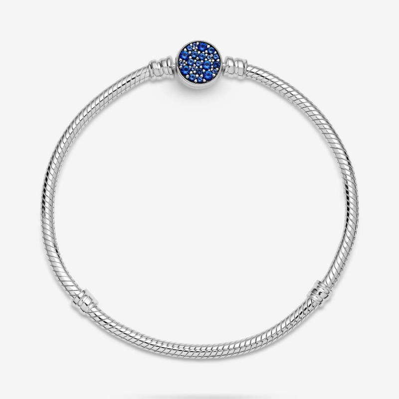 Sterling Silver Pandora Moments Sparkling Blue Disc Clasp Snake Charm Holders | AUCN46530