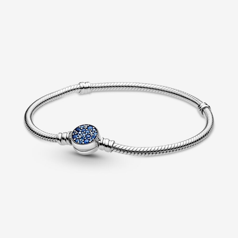 Sterling Silver Pandora Moments Sparkling Blue Disc Clasp Snake Charm Holders | AUCN46530