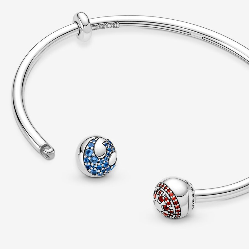 Sterling Silver Pandora Moments Star Wars™ Light & Dark Side Logo Open Bangle Charm Holders | DQXS92438