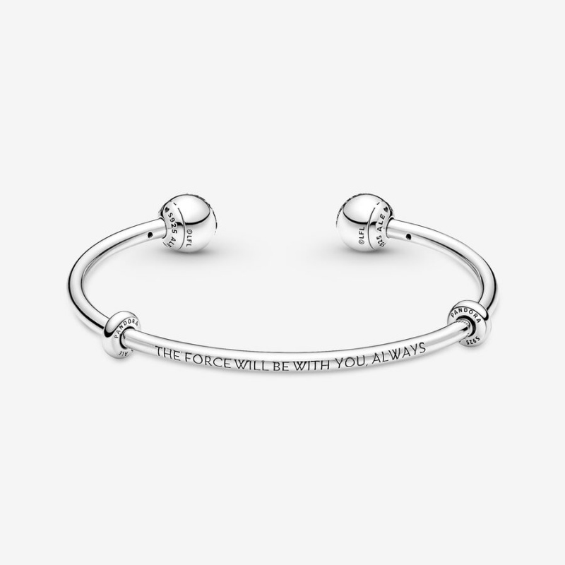 Sterling Silver Pandora Moments Star Wars™ Light & Dark Side Logo Open Bangle Charm Holders | DQXS92438