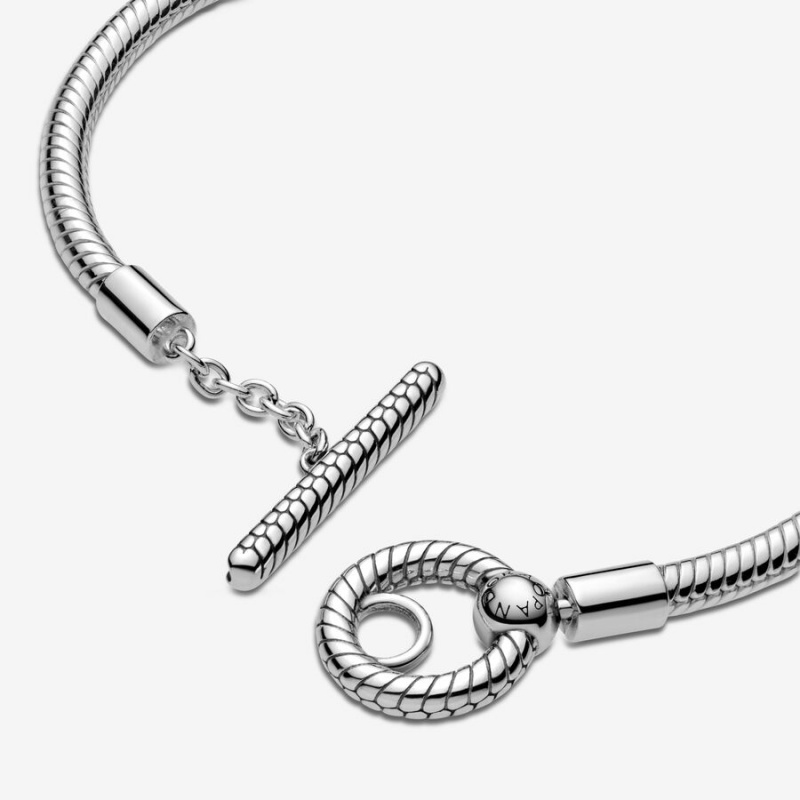 Sterling Silver Pandora Moments T-Bar Snake Charm Bracelets | KYXF67802