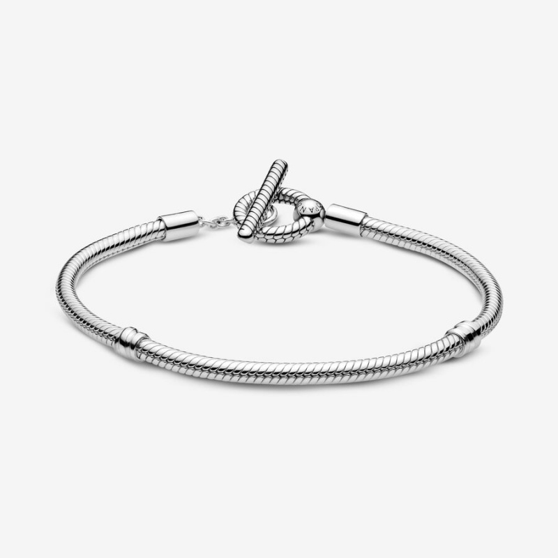 Sterling Silver Pandora Moments T-Bar Snake Charm Bracelets | KYXF67802