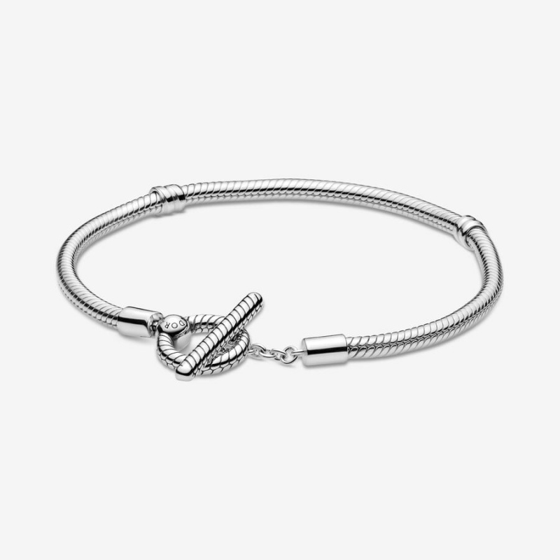 Sterling Silver Pandora Moments T-Bar Snake Charm Bracelets | KYXF67802