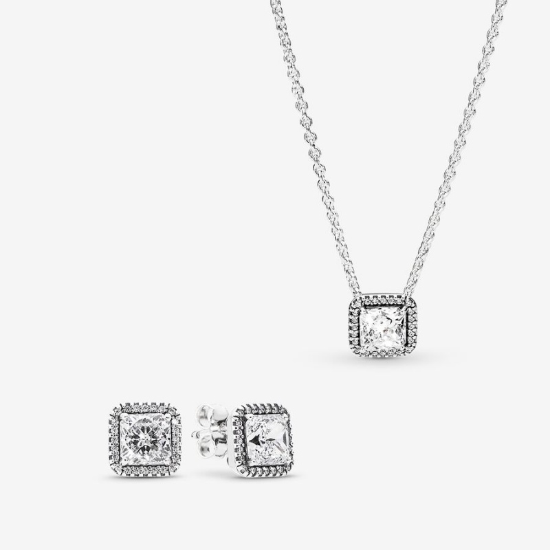 Sterling Silver Pandora Necklace & Earring Sets | UZAN96748