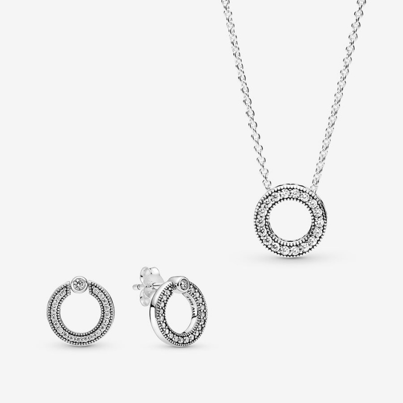 Sterling Silver Pandora Necklace & Earring Sets | ASZN34571