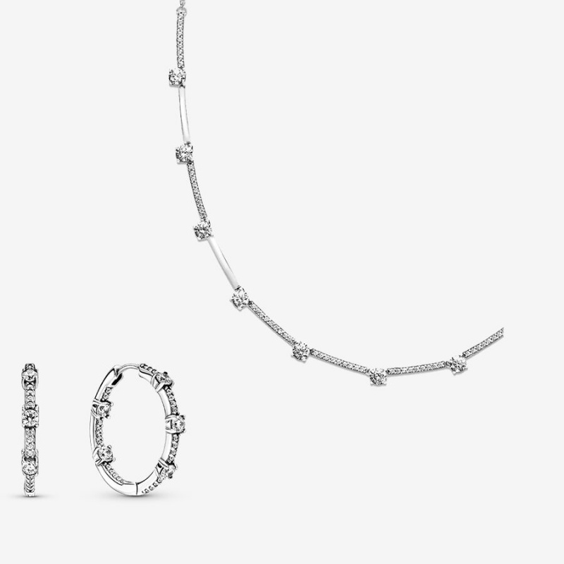 Sterling Silver Pandora Necklace & Earring Sets | CNES08769