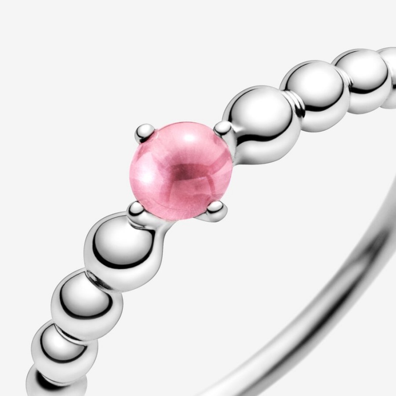 Sterling Silver Pandora October Petal Pink Beaded Birthstone Rings | QTCK58106