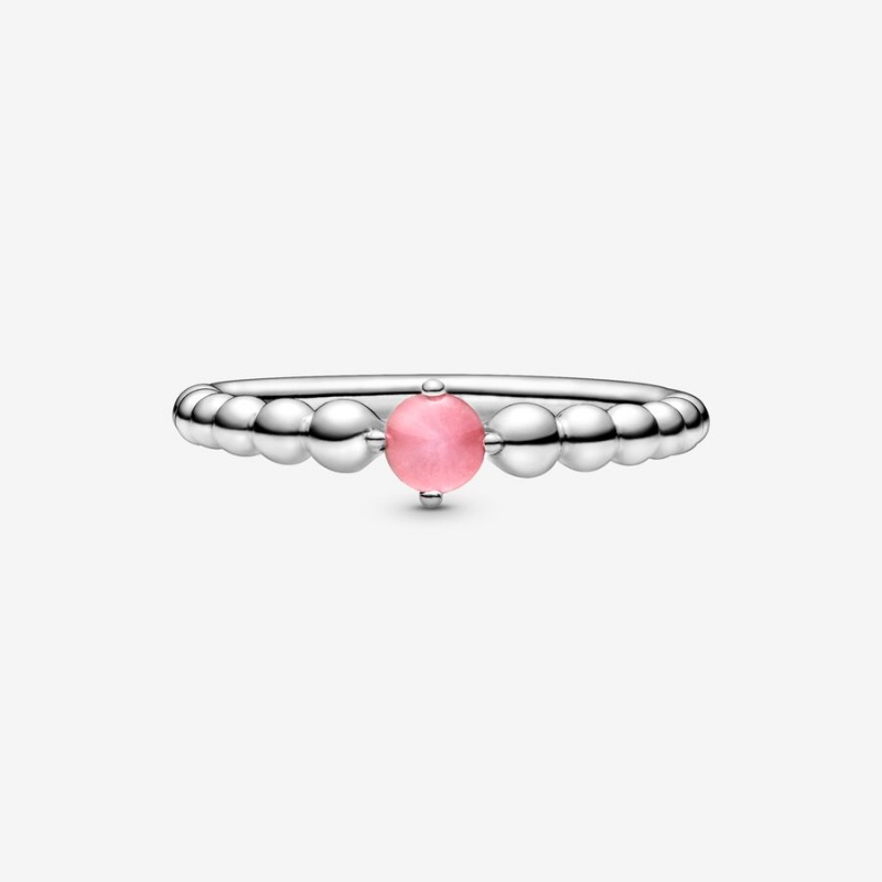 Sterling Silver Pandora October Petal Pink Beaded Birthstone Rings | QTCK58106