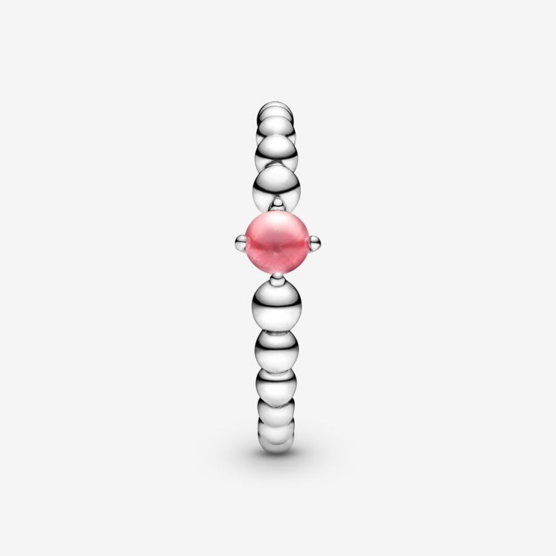 Sterling Silver Pandora October Petal Pink Beaded Birthstone Rings | QTCK58106