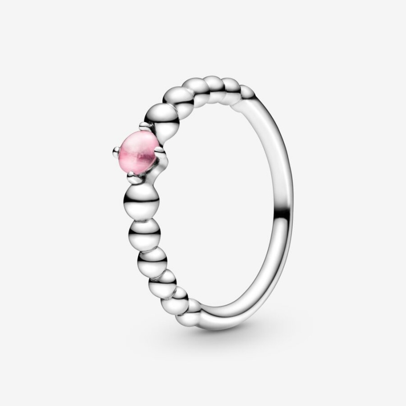 Sterling Silver Pandora October Petal Pink Beaded Birthstone Rings | QTCK58106