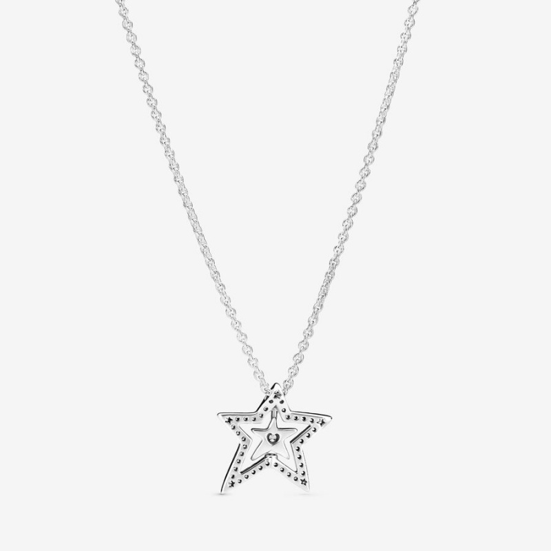 Sterling Silver Pandora Pavé Asymmetric Star Collier Pendant Necklaces | ZDCI59742