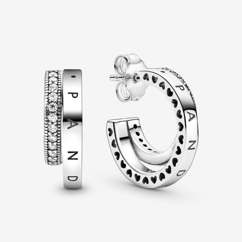 Sterling Silver Pandora Pavé Double Hoop Earrings | CFLJ05697