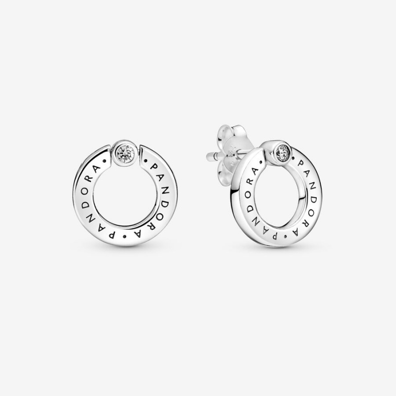 Sterling Silver Pandora Pavé & Logo Circle Reversibles Stud Earrings | SQGN14957